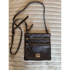Dooney & Bourke Dark Brown Leather Triple Zip Crossbody Bag Women Small